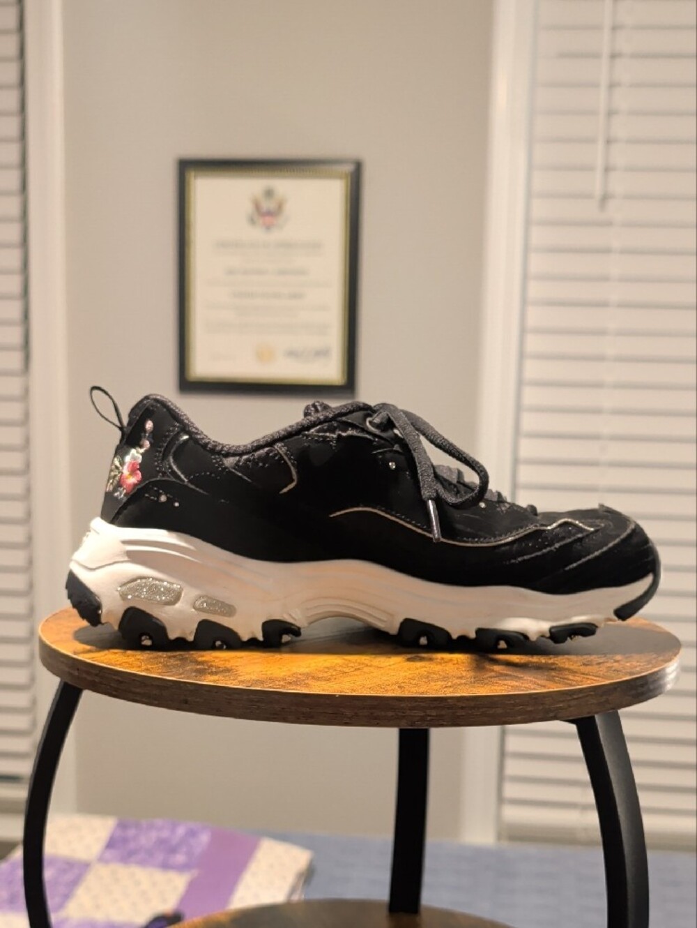 Skechers Black Floral Accent Lace-Up Walk Sneaker - Picture 3 of 11
